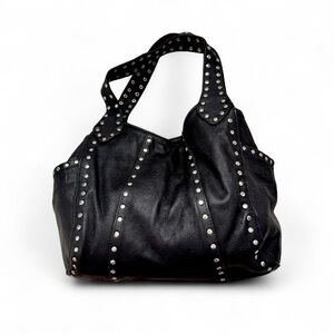 Black Leather Studded Women's Bag
